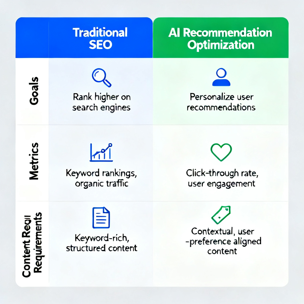 传统SEO与AI推荐优化的核心差异对比